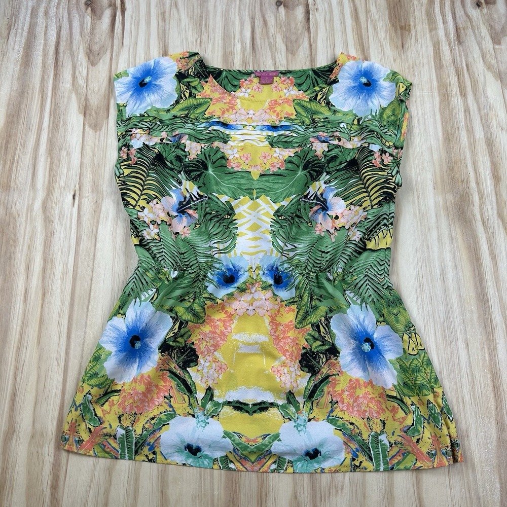 Sunny Leigh Women's XL Floral Cinch Waist Tropical Resort Top Flowy Blouse